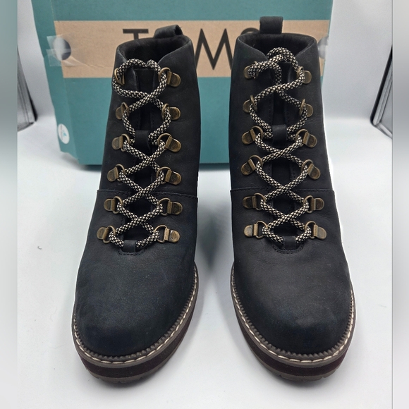 Toms Wedge Boot Melrose Black Water Resistant Lace Up Womens Size 8 New With Box - Picture 5 of 16